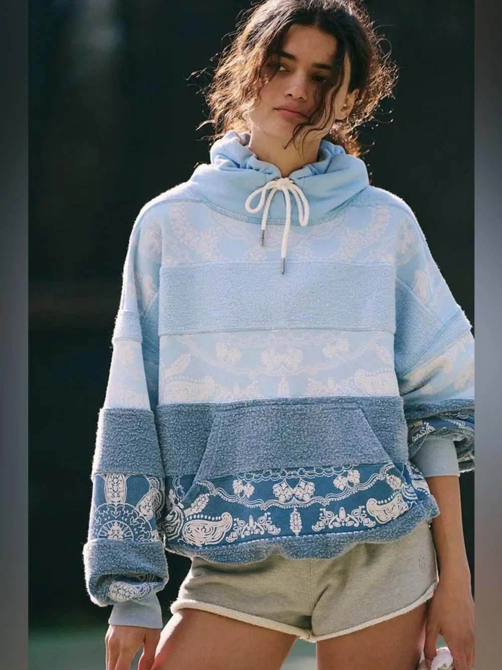 NWT FREE PEOPLE MOVEMENT Final Call Bandana Logo Hoodie | Blue Indigo Combo $168 - Picture 5 of 13